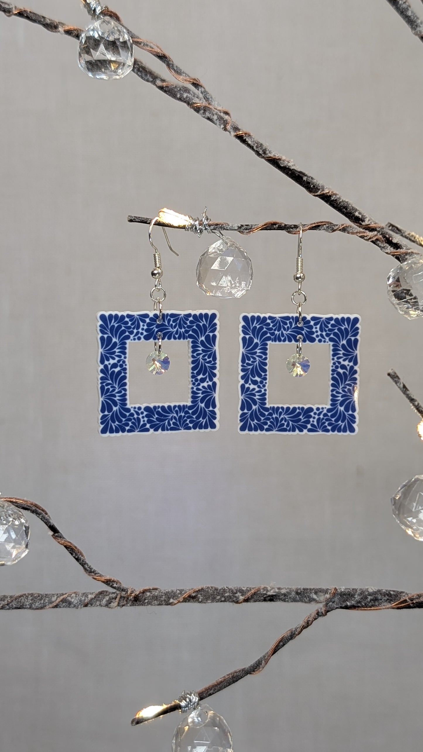 Talavera-Style Picture Frame Earrings with Sparkling Bead ✨