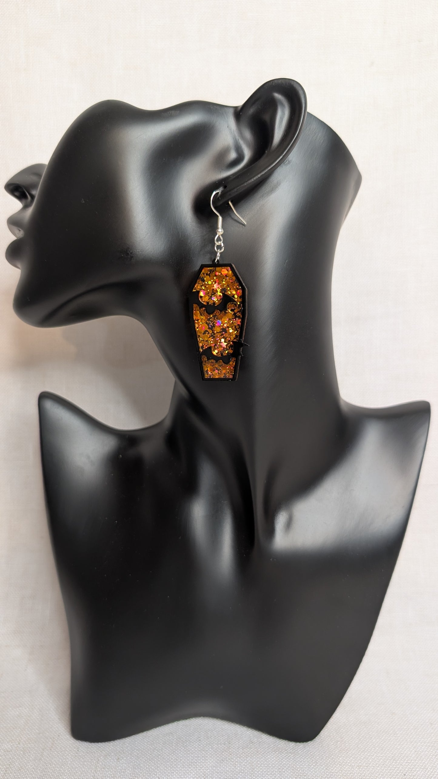 Coffin & Bat Halloween Earrings
