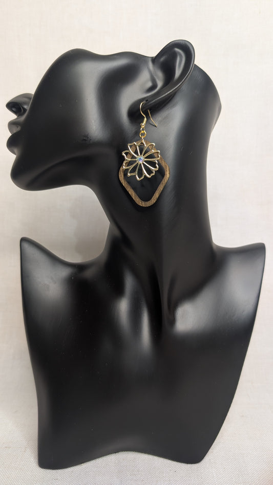 Geometric Wood & Metal Charm Earrings – Stained Finish