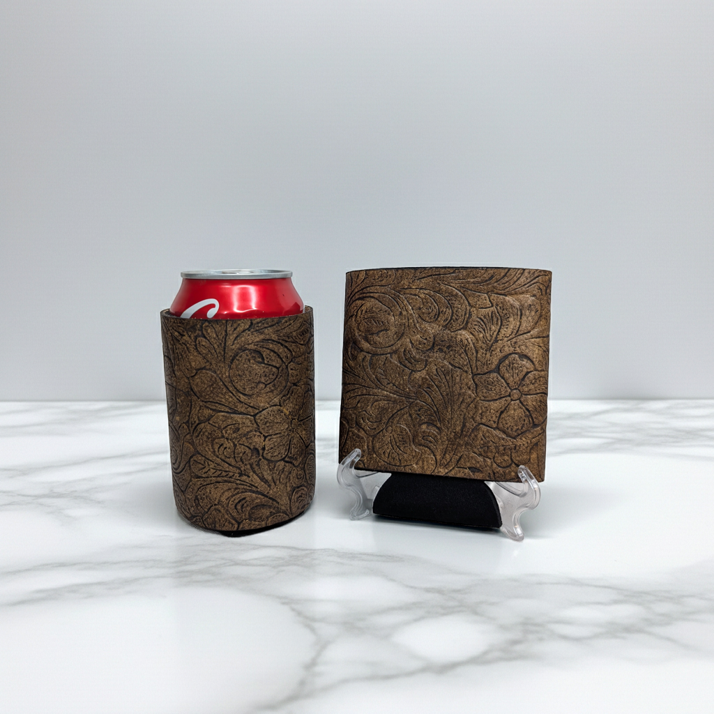 Antiqued Floral Leather Koozie