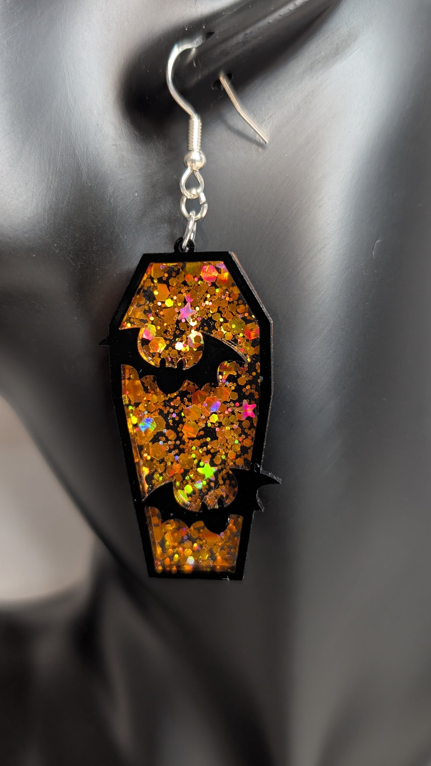Coffin & Bat Halloween Earrings