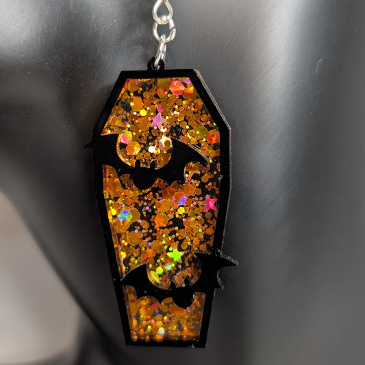 Coffin & Bat Halloween Earrings