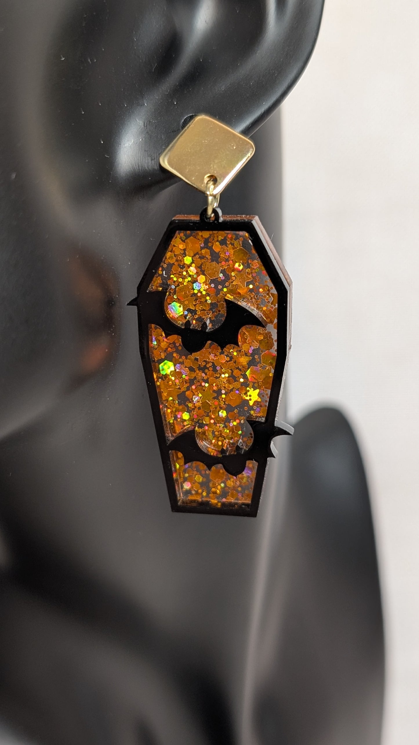 Coffin & Bat Halloween Earrings