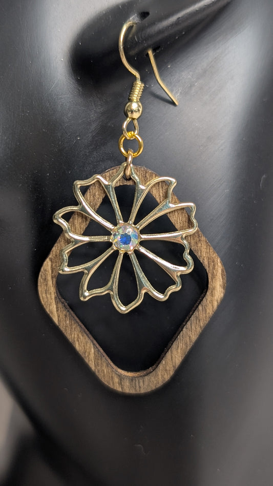 Geometric Wood & Metal Charm Earrings – Stained Finish