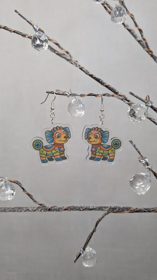 Pair of colorful dog-shaped earrings