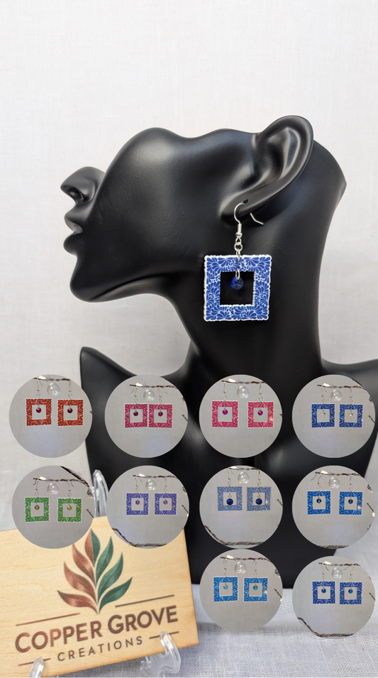 Talavera-Style Picture Frame Earrings with Sparkling Bead ✨
