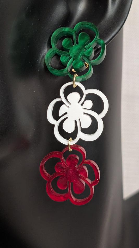 Viva México Three-Tier Earrings – Green, White & Red Statement Jewelry