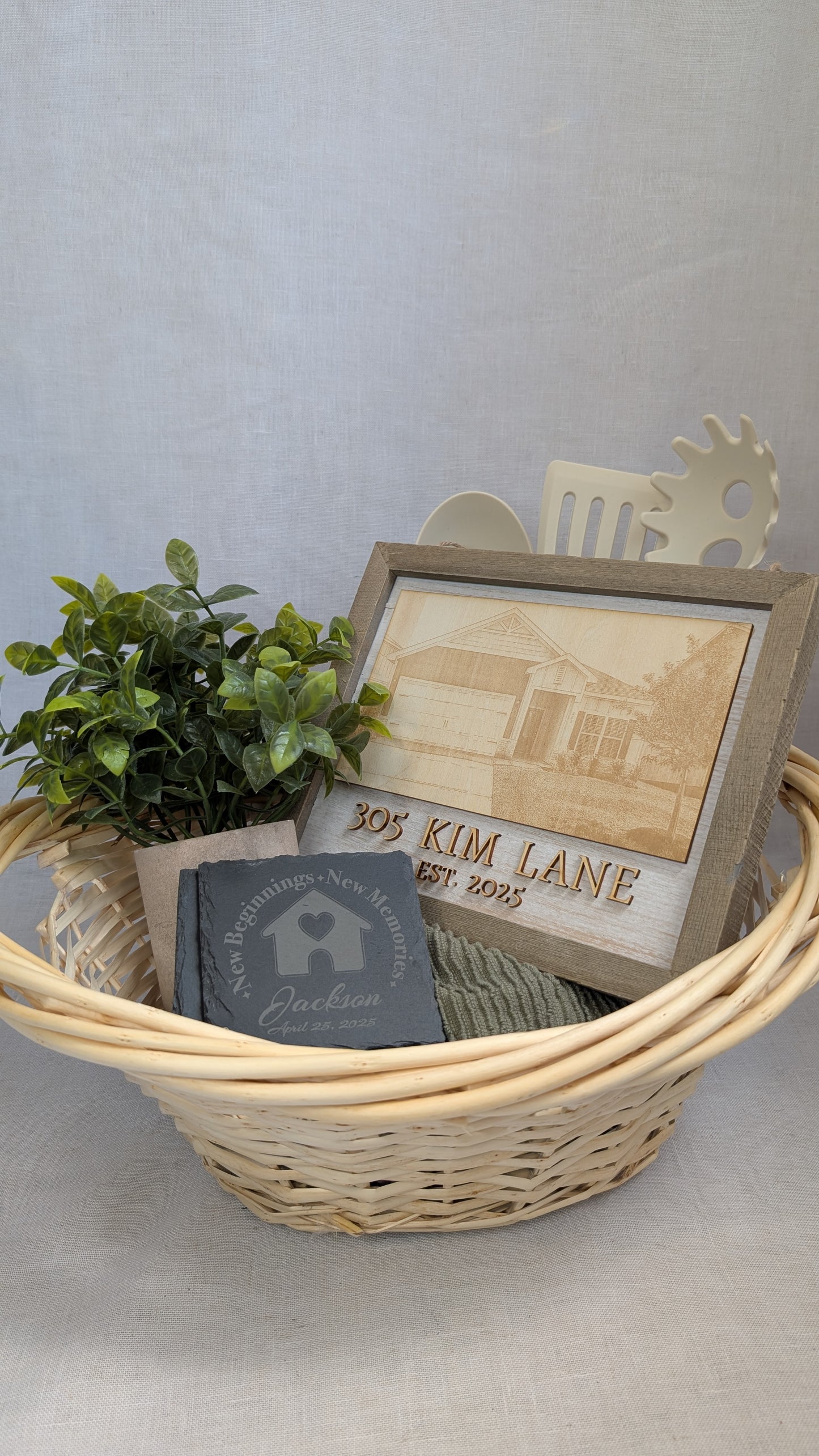 personalized-housewarming-gift-basket-home-portrait-and-coasters.